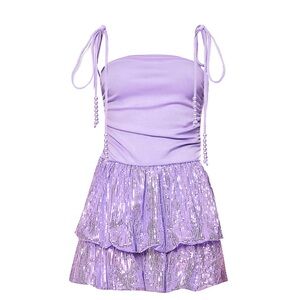 Amy Lynn ELLIE PURPLE PUFFBALL SEQUIN MINI DRESS